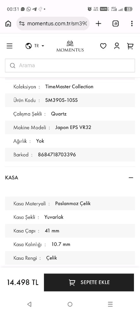 Momentus SM390S-10SS Erkek Kol Saati - 6