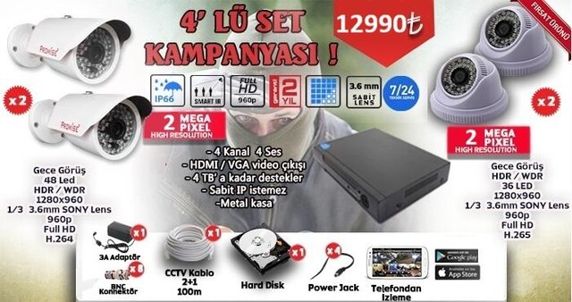 2MP AHD 4'lü Güvenlik Kamera sistemi