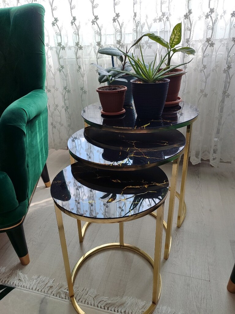 Gold orta sehpa ve 3lü zigon sehpa takımı - 3