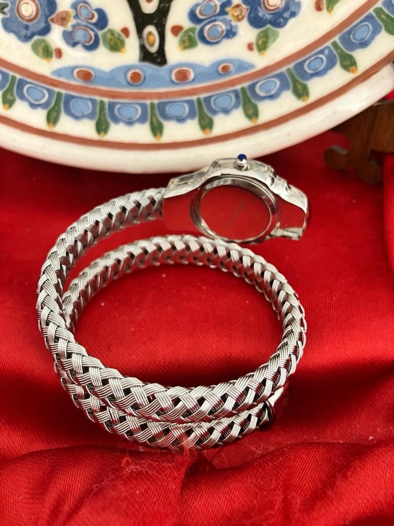 Bvlgari Taşlı beyaz kadran Gümüş tonlu örme Bilezik Saat - 8