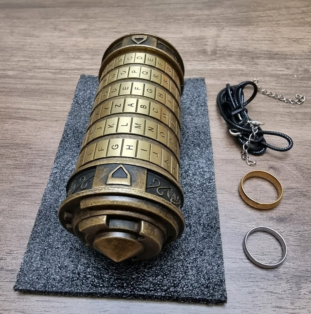 Da Vinci Code Metal Cryptex - Şifreli Hediye Kutusu ve 2 Adet Yüzük - 7