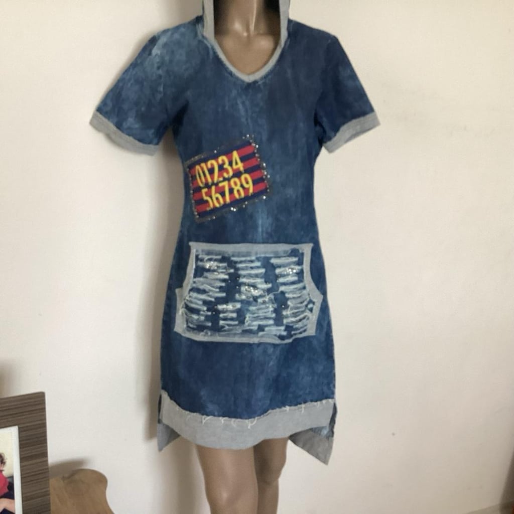 kapüşonlu jean elbise M - 10