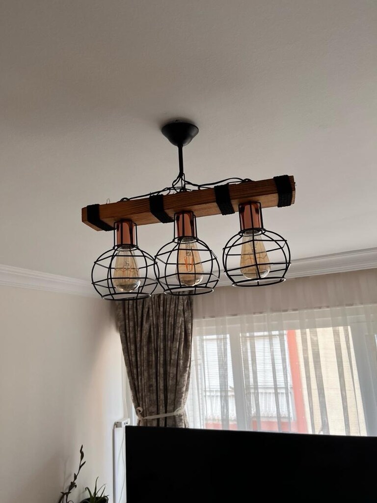 3 başlıklı ahşap sarkıt avize - 2