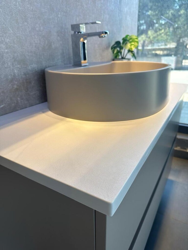 Smart 100 Çanaklı Kumsal Lake Banyo Mobilya Seti (Su Geçirmez Tezgah) - 8