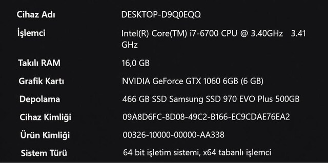 i7-6700 | GTX 1060 6GB | 16GB RAM | Oyun Bilgisayarı