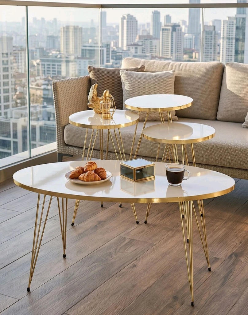 Gold Krem Model 3 lü Zigon Sehpa ve Orta Sehpa - 6