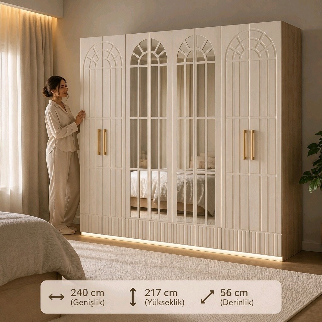 Yeni Sezon 6 Kapaklı MDF Gardırop, 6 Kapılı Dolap - 5