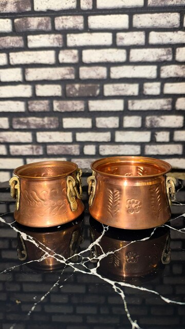 İkili El İşlemeli Mini Bakır Kazan Bakraç Sunumluk Seti