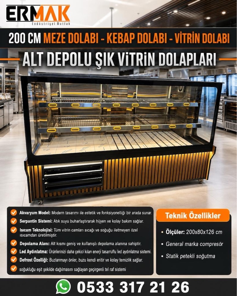 200CM ŞIK MEZE VE KEBAP DOLABI ALT DEPOLU - 3