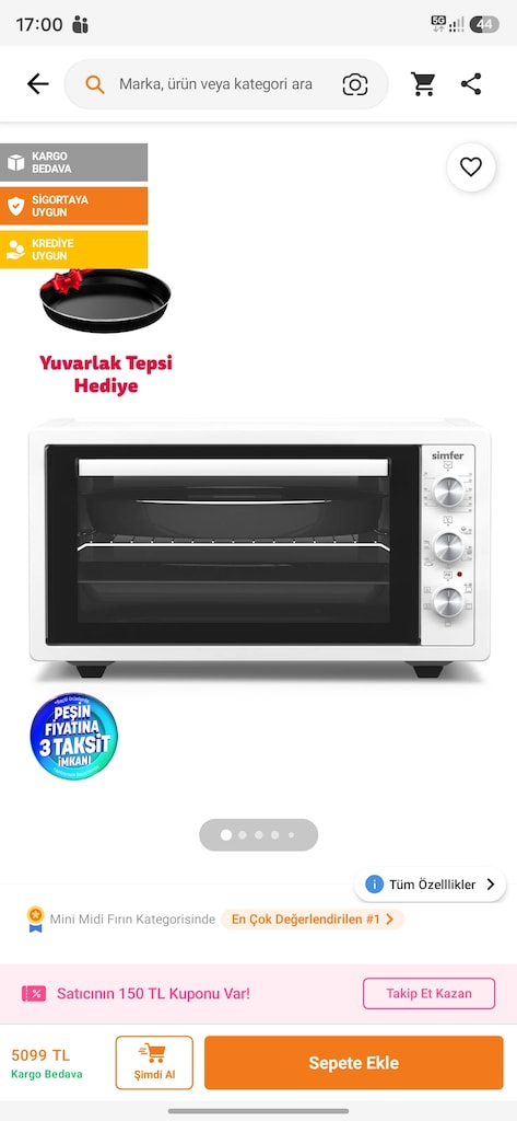 Simfer 4502 Beyaz 45 LT Turbo Fan Mini / Midi Fırın - 6
