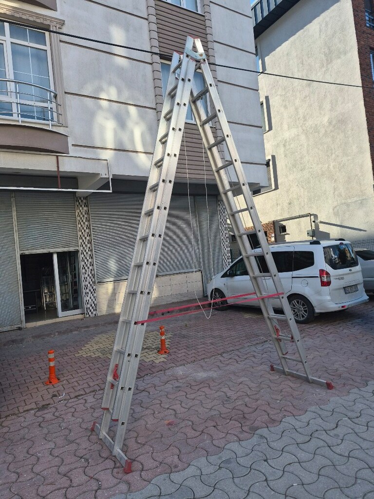 aliminyum sürgülü 4 kademeli ipli merdiven ikinci el sıfır ayarında - 6