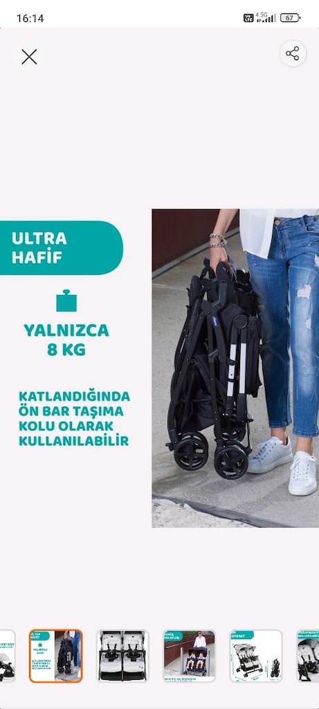 Tertemiz Kullanılmış Chicco Ohlala 2 Twin İkiz Bebek Arabası - 15