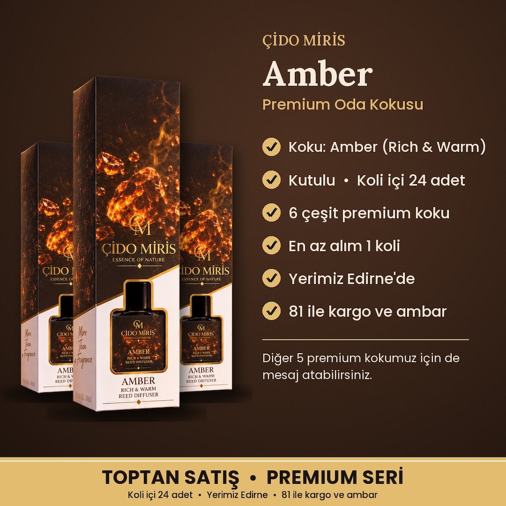 ÇİDO MİRİS PREMIUM ÇUBUKLU ODA KOKUSU AMBER KOLİ İÇİ 24 ADET - 2