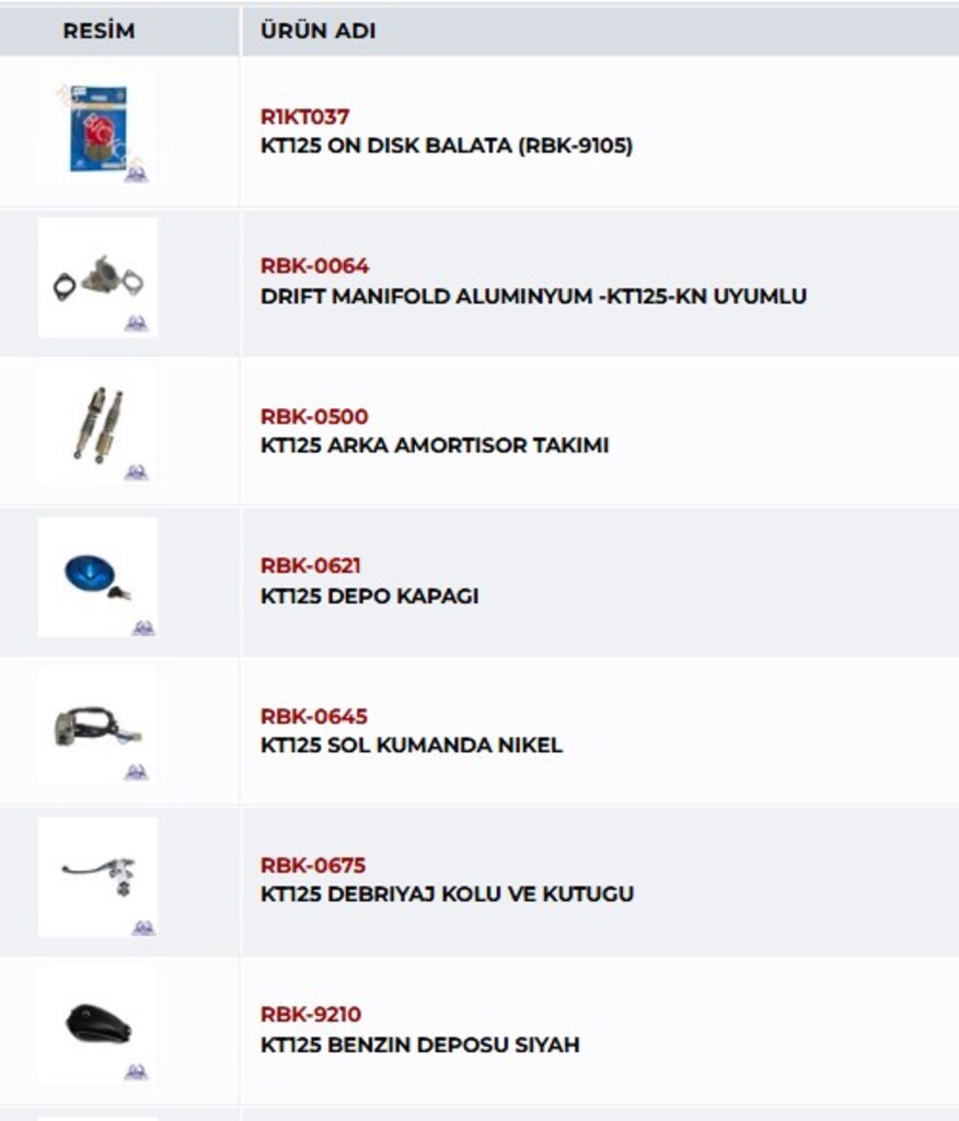 MONDİAL KT125 Tüm YEDEK PARÇALARI SIFIR KUTULU AMBALAJINDA - 6