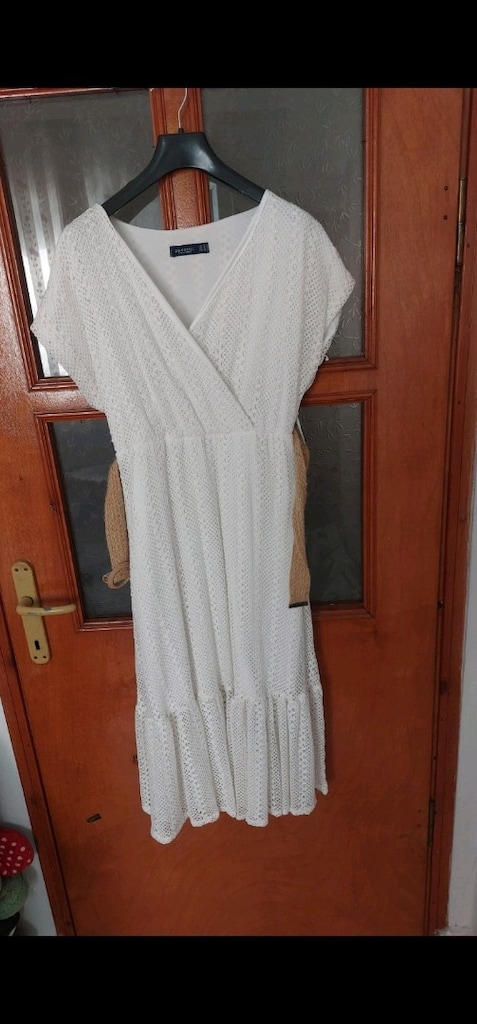 Zara / Z&R Basic Beyaz Dantelli / Örgü Kumas Midi Elbise (Kemer Dahil) - 2
