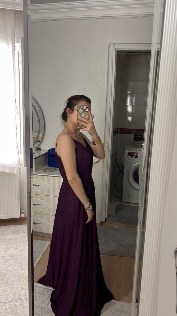 Şıklığın ve Zarafetin Koyu Mor Uzun Elbisesi - 3