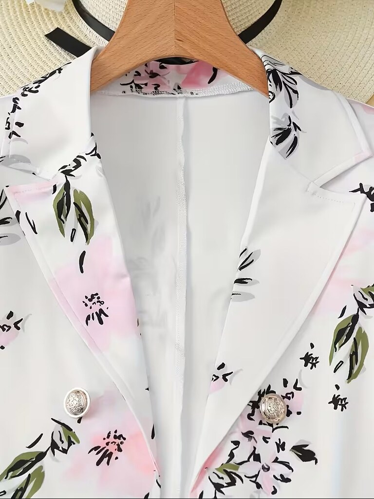 B031 Zarif Çiçek Desenli Blazer ve Etek Takımı - 3