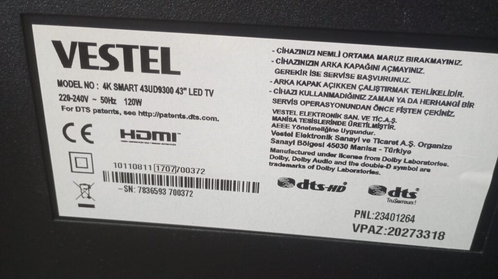 VESTEL 43UD9300 LED 4K SMART TV (TKGS li, Yatık çizgiler mevcut) - 4