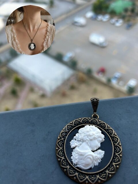 Vintage Cameo büyük boy kolye