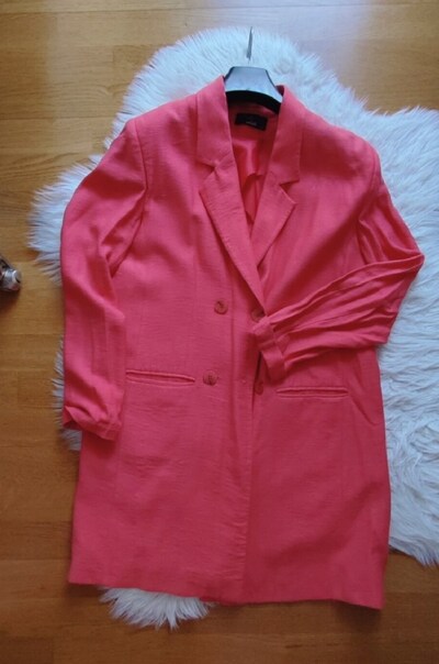 TRENDYOL KUAYBE GİDER KETEN BLAZER CEKET S m oversize uzun
