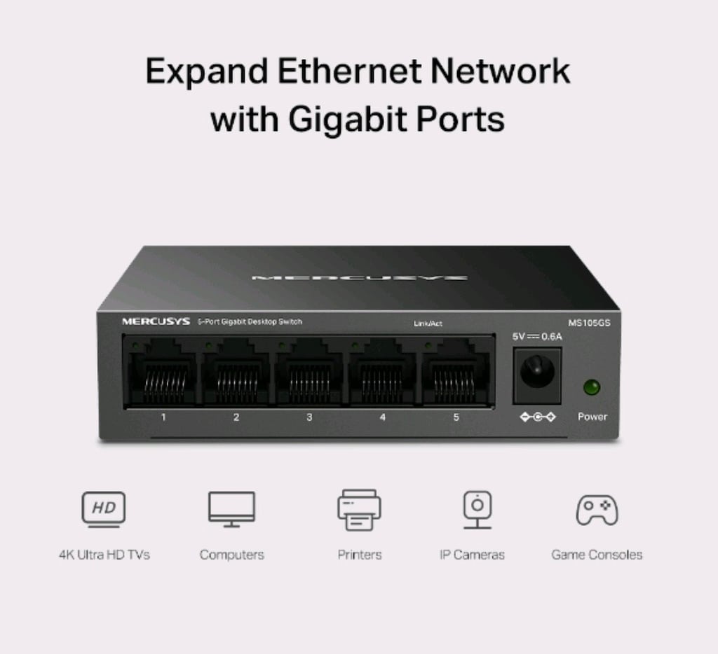 Mercusys MS105G 5-Port Switch 10/100/1000 Mbps Gi - 2
