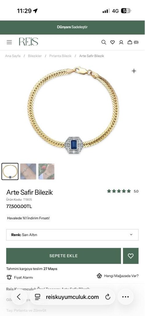 reis kuyumculuk arte safir bilezik