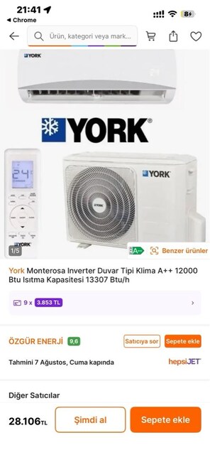 York 12 Bin Btu Klima