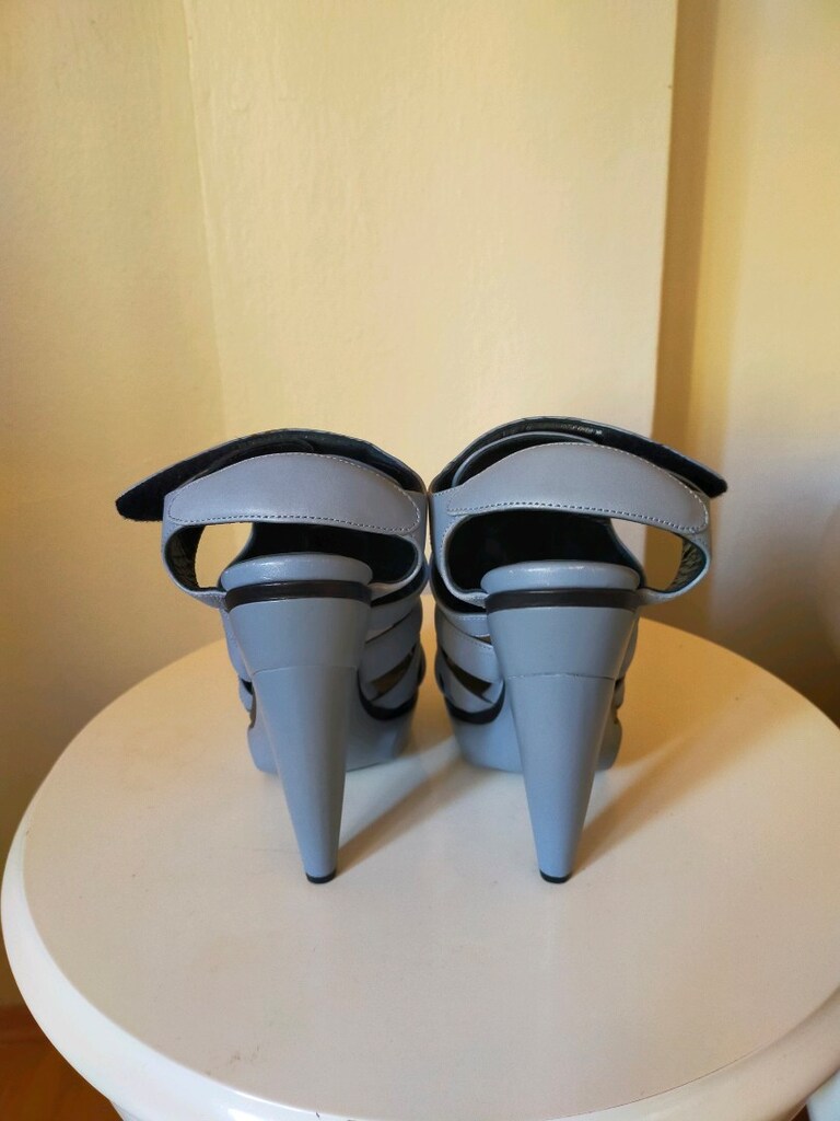 Balenciaga 37 Numara İndigo Deri Sandalet. - 4