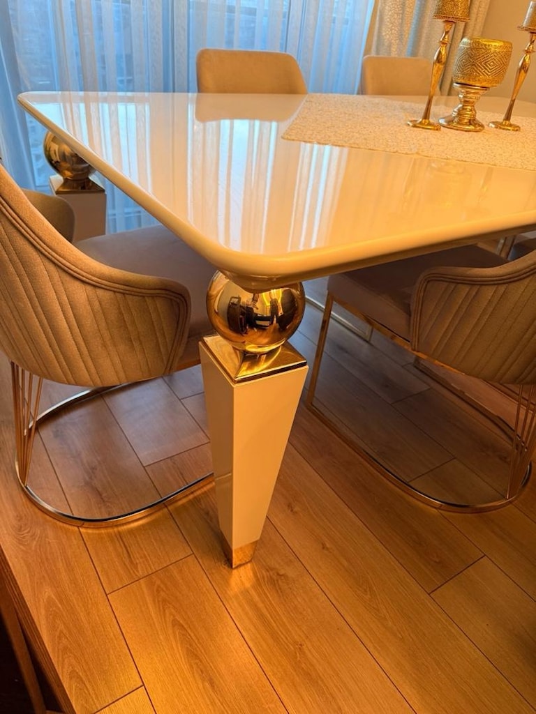 210x115 cm Gold Detaylı Modern Yemek Masası - 3
