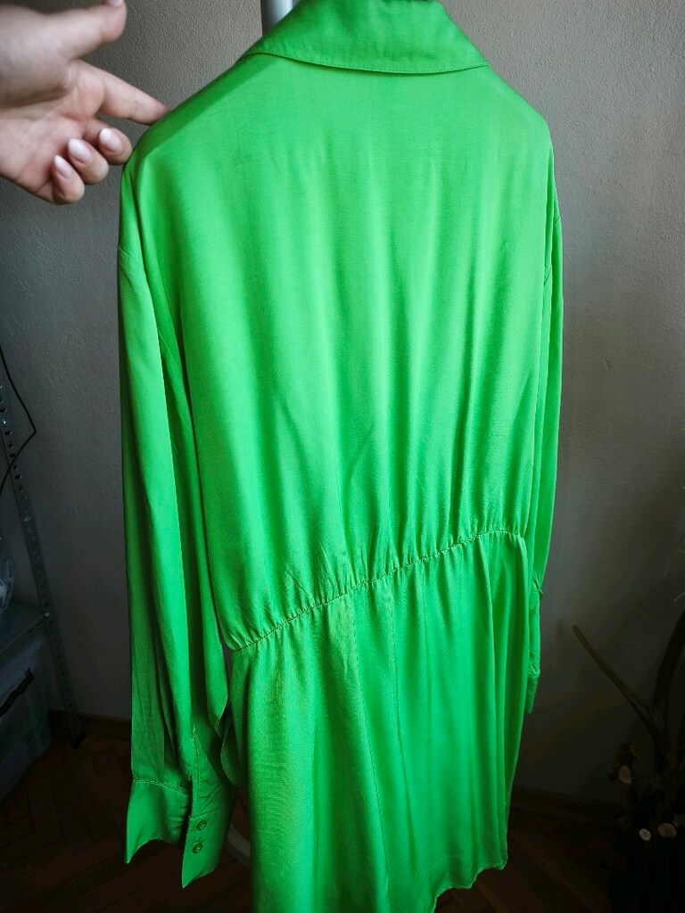 H&M Neon Yeşil Saten Kruvaze Mini Elbise – XL - 13