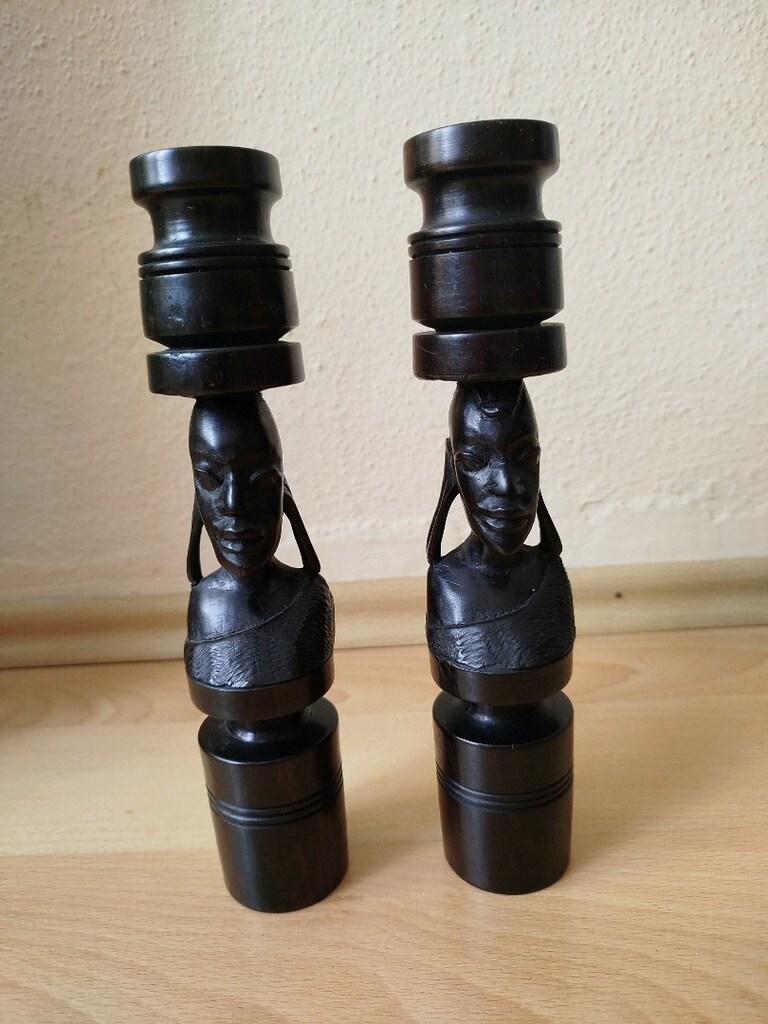 Antika El yapımı Ahşap Mumluk boy 25 cm Afrika'dan alındı iki adet - 4