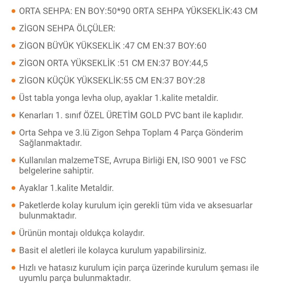 Gold Kare Ceviz Model 3 lü Zigon Sehpa ve Orta Sehpa - 5