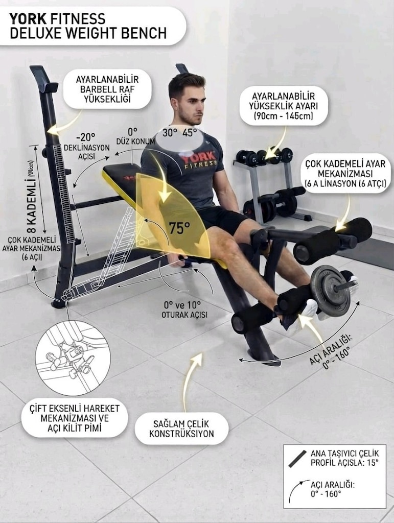 York Fitness Deluxe ile Profesyonel HALTER SEHPASI ADRESE TESLİM - 4