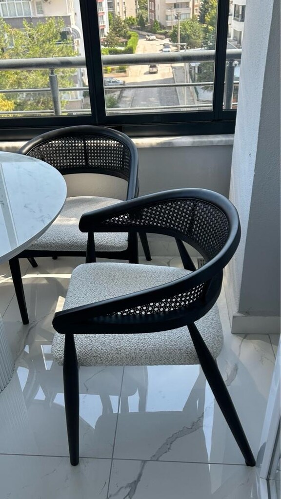 Mermer desenli masa Hazeran rattan sandalye takımı balkon mutfak masa - 3