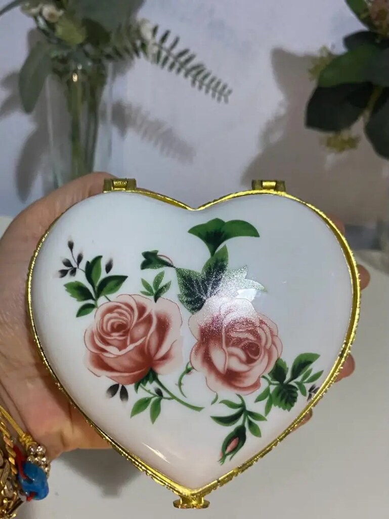 Vintage Büyük Boy Kalp Porselen Bonboniere & Takı Kutusu - 3