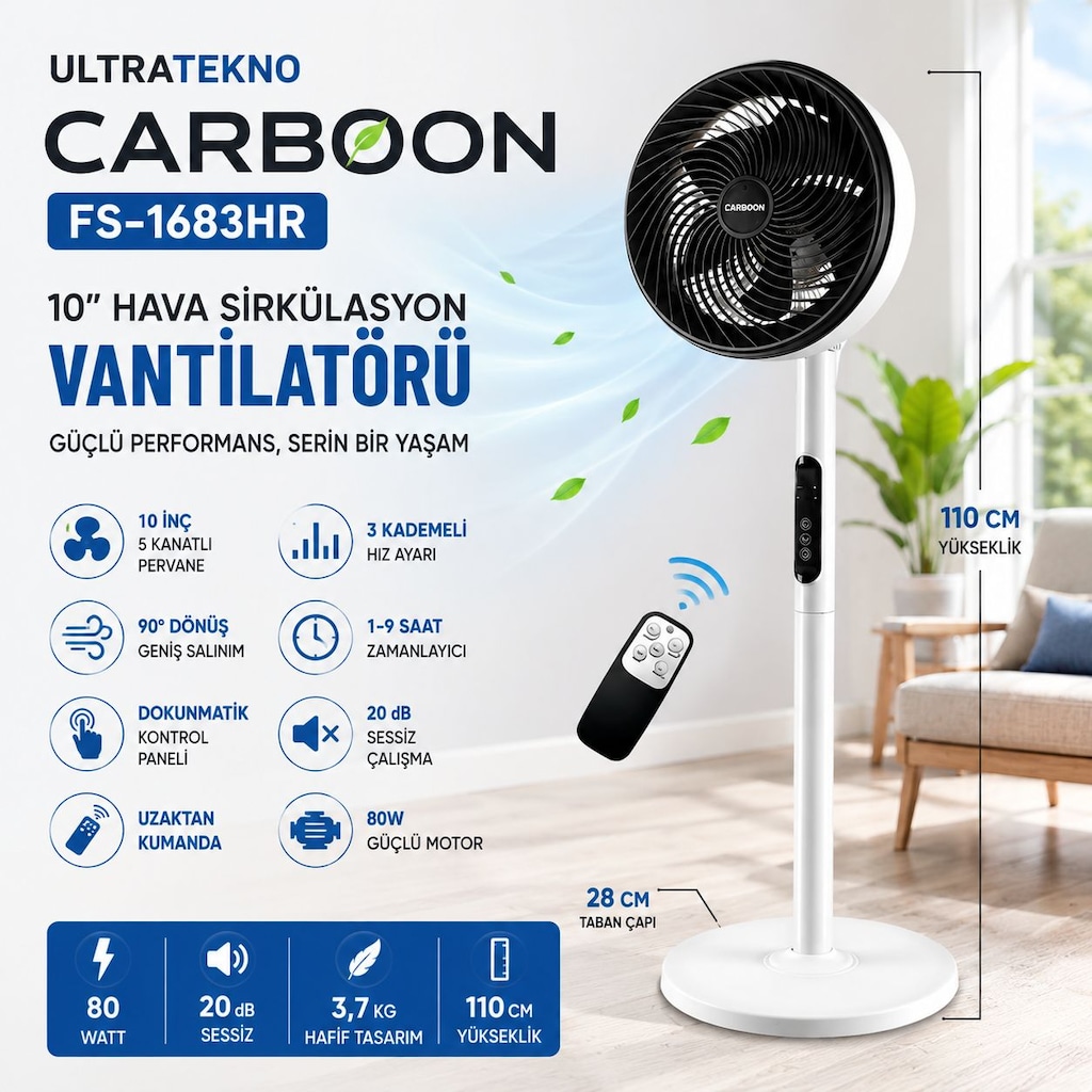Ultratekno FS-1683HR Hava Sirkülasyonlu Elektrikli Vantilatör - 11