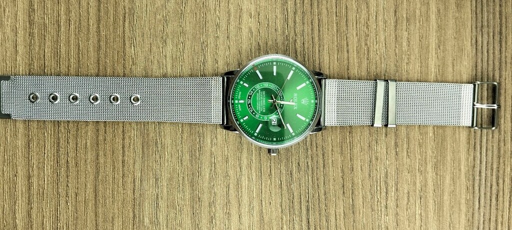 Sıfır Kutulu 40 mm Yeşil Kadranlı Quartz Pilli Kol Saati – Gümüş Hasır - 3