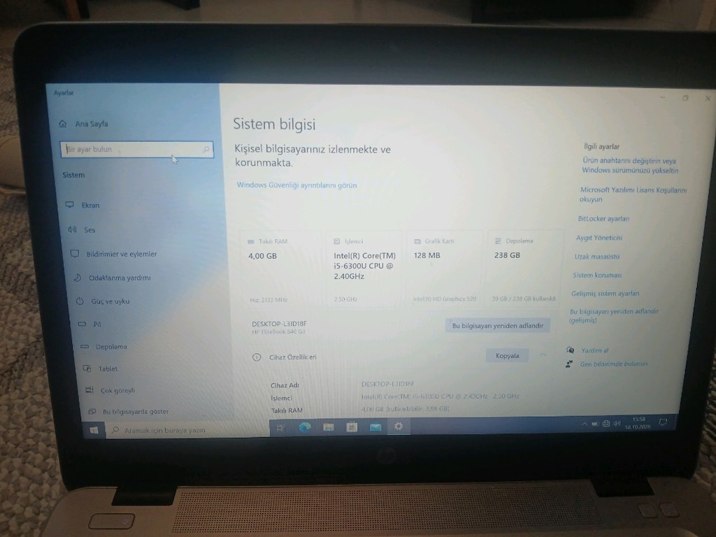 HP ELITEBOOK İ5 6300U 4 256 14 INC HATASIZZ - 6
