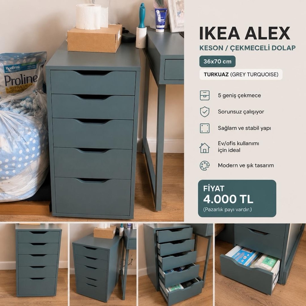 ikea alex 5 çekmeceli keson - 5