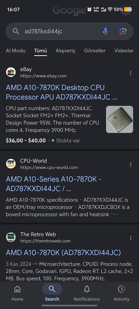 AMD A10-7870K Dört Çekirdek 3.90 GHz APU İşlemci - 5