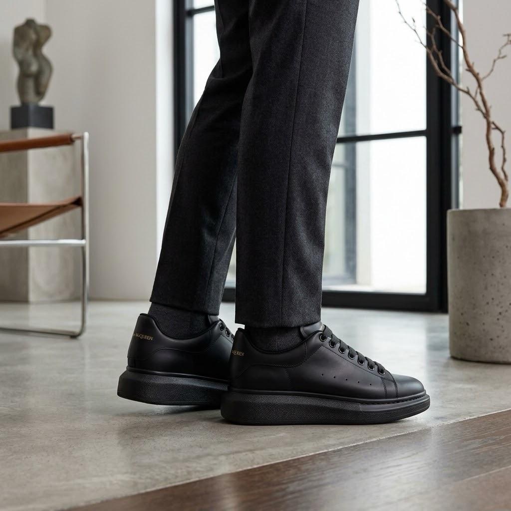 McQueen Oversize Siyah Erkek Deri Sneaker
