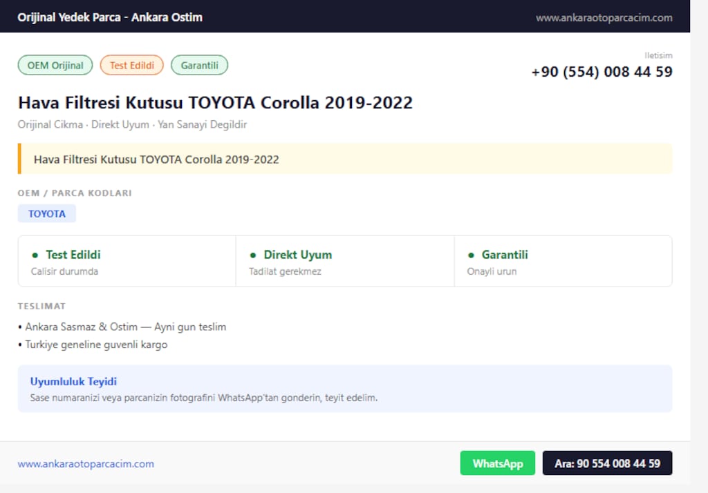 Hava Filtresi Kutusu TOYOTA Corolla 2019-2022 - 2