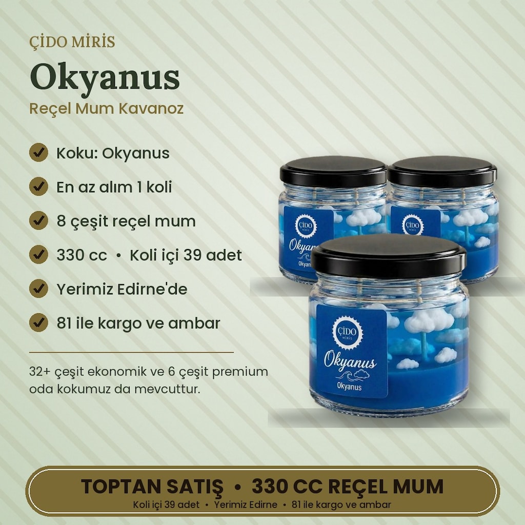 ÇİDO MİRİS KOKULU MUM KAVANOZ 330CC OKYANUS KOLİ İÇİ 39 ADET - 2