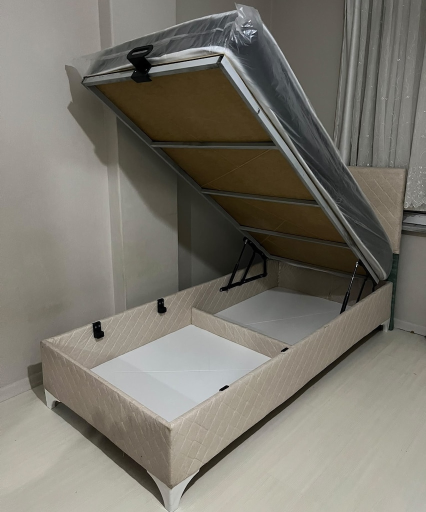 Sıfır Tek Kişilik Baza Başlık Yatak Seti 90x190 Eko Yaylı Yatak Dahil - 3