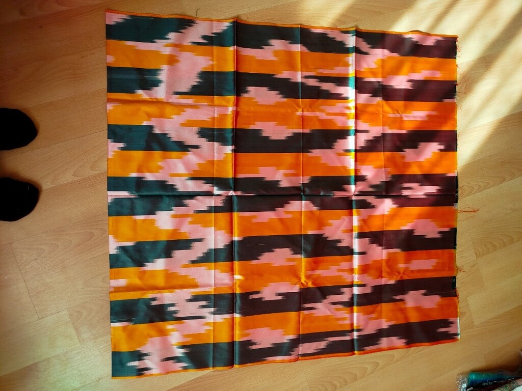Vintage sıfır çeyizlikten Özbek milli adras kumaşı 2 metre eni 91 cm. - 6