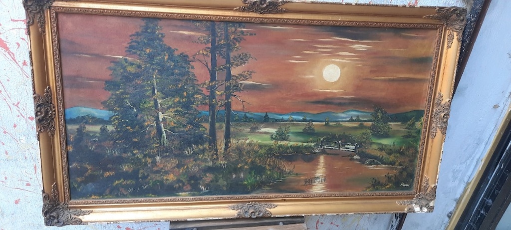 60 cm 110 cm çok eski yağlı boya tablo - 3