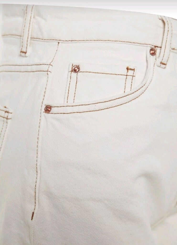 Yüksek Bel Barrel Baggy Kot Pantolon Beyaz/Ekru %100 Pamuk XL - 4