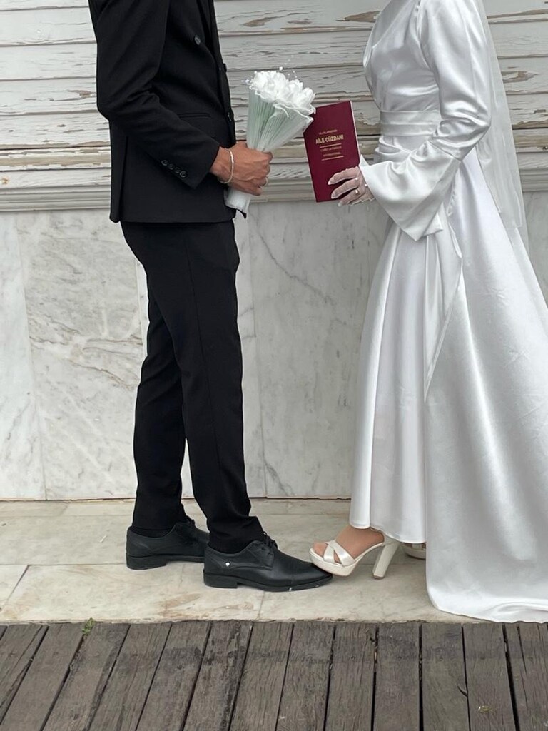 beyaz nikah elbisesi eldiven şapka dahil - 3