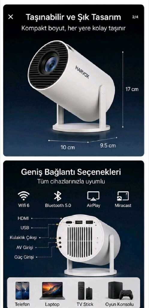 HARVOX HY300 Pro+ Projeksiyon Cihazı Taşınabilir Android Sistemli Wifi - 2