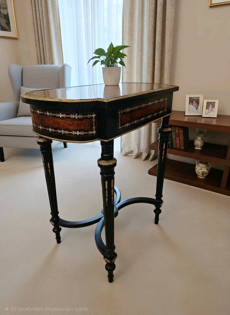 antika fransız bronz işçilikli makyaj takı masası - 3